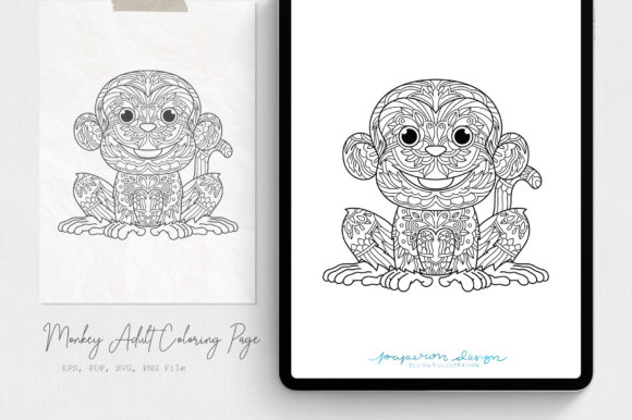 A Cute Monkey Design Asset for Graphics and Coloring Pages Amp