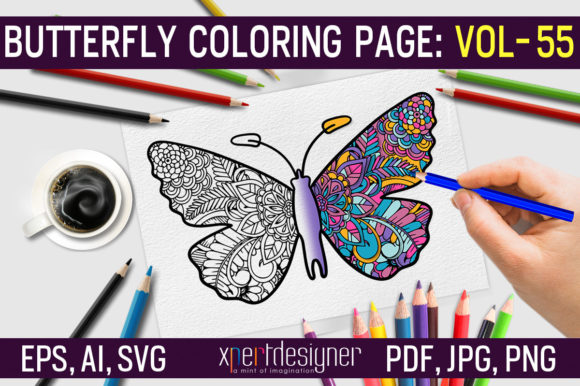A Hand Drawn Butterfly Graphic for Coloring Pages and Projects