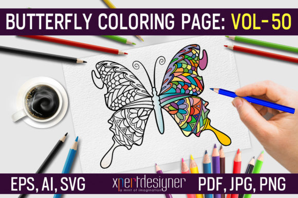 Butterfly Coloring Page for Adults 50 Graphics & Amp