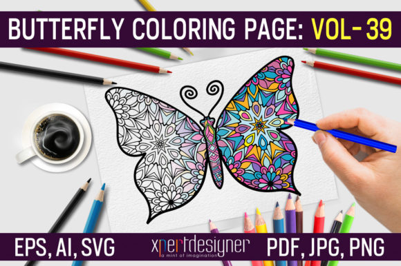 Butterfly Coloring Page Vol 39 KDP Graphics Review