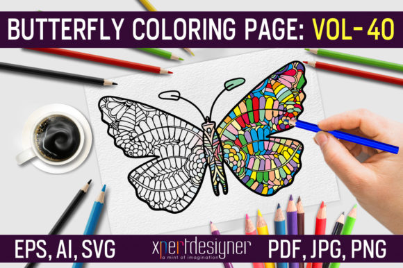Butterfly Coloring Page Vol - 40 KDP Graphics & Coloring Pages Amp