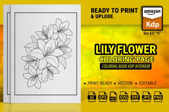 Lily Flowers Coloring Page KDP Interior: Graphics & Coloring Pages Amp